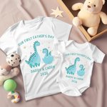 Gepersonaliseerd Little Dinosaur Vader en Dochter Zoon Set Papa en Baby Bijpassend Shirt Ons Eerste Vaderdag Cadeau voor Nieuwe Papa