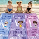 Personalized Cute Cartoon Kid Character Initial Quick Dry Oversized Beach Towel with Name Beach Party Birthday Gift for Kids