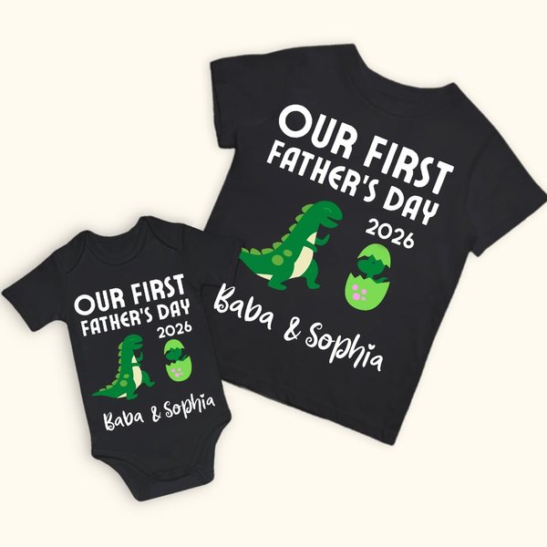 Personalizzato Dinosauro verde Padre e bambino Set carino Set abbinato Camicia Padre Nuovo Papà Regalo La nostra prima festa del papà