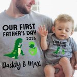 Personalized Green Dinosaur Father and Baby Cute Set Matching Set Shirt Father New Dad Gift Our First Father's Day