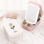 Personalizado Nacimiento Flor PU Cuero Joyero con Nombre y LED de tres colores Espejo de Maquillaje Viajes Uso Cumpleaños Regalo para Amigo Mamá