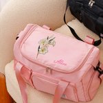 Bolsa de viaje personalizada con nombre y bandolera Flor de nacimiento Efecto perla Regalo esencial de cumpleaños para mujer Niña