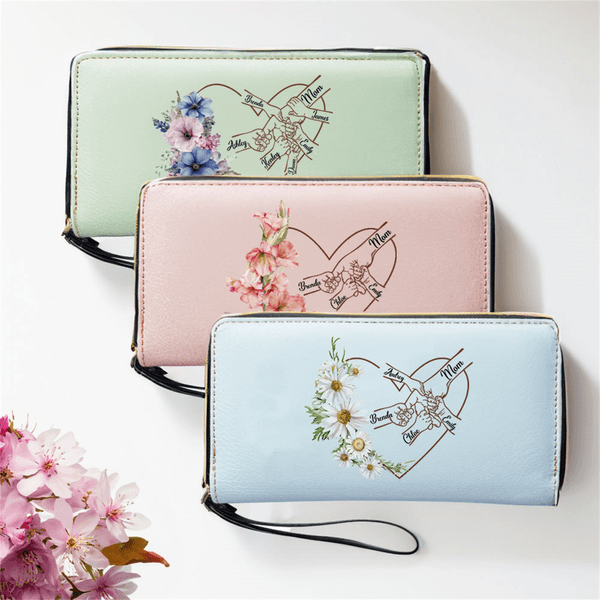 Portefeuille en cuir PU avec dragonne multi-compartiments et nom Cadeau d'anniversaire pour maman grand-mère