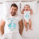 Gepersonaliseerd Little Dinosaur Vader en Dochter Zoon Set Papa en Baby Bijpassend Shirt Ons Eerste Vaderdag Cadeau voor Nieuwe Papa