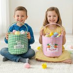 Personalised Cute Easter Bunny Carrot Plaid Basket with Embroidered Name Eggs Hunting Party Favor Easter Gift for Boys Girls