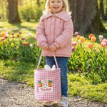 Personalised Cute Easter Bunny Carrot Plaid Basket with Embroidered Name Eggs Hunting Party Favor Easter Gift for Boys Girls
