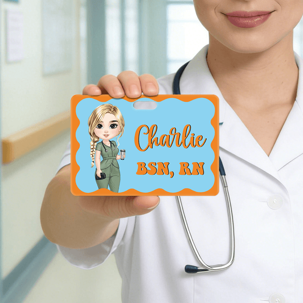 Personalizado Cartoon Character ID Card Badge Buddy con nombre y texto Birthday Appreciation Gift for Nurse Doctor Medical Staff
