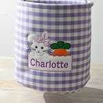 Personalised Cute Easter Bunny Carrot Plaid Basket with Embroidered Name Eggs Hunting Party Favor Easter Gift for Boys Girls