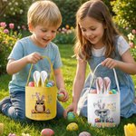 Personalised Cartoon Animal Don't Touch My Easter Eggs Bucket Basket with Name Bunny Ears and Tail Easter Egg Hunting Easter Party Gift for Kids