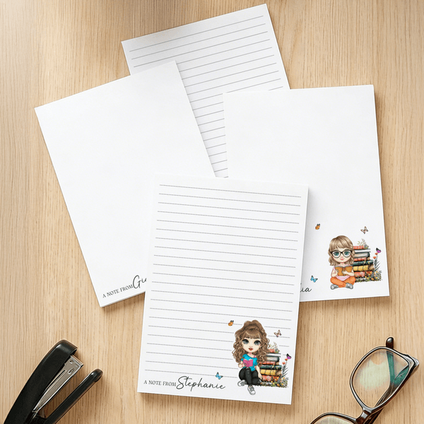Personalized Book Cartoon Character Notepad with 40/80 Pages and Name Back to School Appreciation Gift for Book Lovers Friends Students