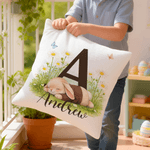 Taie d'oreiller personnalisée en forme de fleur de lapin multicolore avec nom et initiale Cadeau de fête de Pâques pour enfants