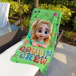 Personlig Cousin Crew Cartoon Character Hurtigtørkende overdimensjonert mikrofiber badehåndkle og snorveske sett med navn Bursdagsgave til familien