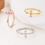 Personlig Dainty Cross Birthstone Sterling Silver Ring Christmas Birthday Baptism Gift for Christians Mothers