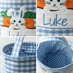 Personalised Cute Easter Bunny Carrot Plaid Basket with Embroidered Name Eggs Hunting Party Favor Easter Gift for Boys Girls