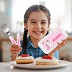 Personalisierte Fantasy Einhorn Gabel Löffel Messer 3 Stück Besteck Set mit Namen und Fall zurück zu Schule Geburtstag Geschenk für Jungen Mädchen