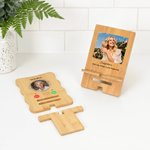 Personalisierte Foto tragbare abnehmbare Bambus Telefon Stand Ipad Halter mit Namen Text und Datum Schreibtisch Veranstalter täglichen Gebrauch Geburtstag Geschenk für Familie