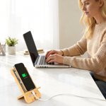 Personalisierte Foto tragbare abnehmbare Bambus Telefon Stand Ipad Halter mit Namen Text und Datum Schreibtisch Veranstalter täglichen Gebrauch Geburtstag Geschenk für Familie