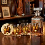 Personalised Gold Golf Equipment Whiskey Decanter Glasses Coaster Set with Name Golf Club Birthday Gift for Golf Lovers Whiskey Drinkers