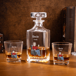 Personalised The Legend Has Officially Retired Character Whiskey Decanter with Name and Wooden Storage Box Retirement Gift for Men