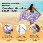 Personalised Cartoon Character Word Cloud Quick Dry Oversized Beach Towel with Initial and Name Beach Party Birthday Gift for Family