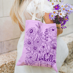Personalisierte Hand gemalt Blume Tragetasche mit Namen täglichen Gebrauch Reise wesentliche Geburtstag Geschenk für Frau Mädchen