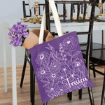 Personalisierte Hand gemalt Blume Tragetasche mit Namen täglichen Gebrauch Reise wesentliche Geburtstag Geschenk für Frau Mädchen
