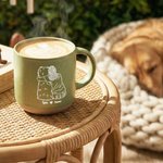 Personalized Line Girl and Her Dog 12 oz Ceramic Coffee Mug with Handle and Engraved Names Home Office Drinkware Pet Memorial Gift for Pet Lover