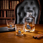 Personalised The Legend Has Officially Retired Character Whiskey Decanter with Name and Wooden Storage Box Retirement Gift for Men