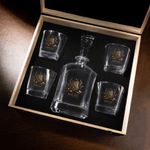 Set de 2 copas y decantador hexagonal personalizado con nombre y caja de madera para guardar Corona dorada con iniciales Regalo de cumpleaños para hombre
