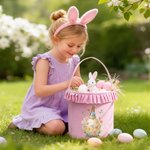 Personalized Cute Peter Rabbit Duck Sheep Plaid Bucket Basket with Name and Ruffles Easter Egg Hunting Easter Party Favors Gift for Kids