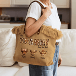 Personalized Highland Cow Canvas Tote Bag with 1-8 Names and Title Travel Essentials Mother's Day Gift for Mother Grandmother