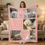 Personalized Heart Paw Print Pet Photo Warm Throw Blanket with Name and Year Memorial Bereavement Gift for Dog Owners