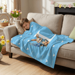 Personalised Cute Easter Peter Rabbit Soft Throw Blanket with Name and Initial Home Decor Easter Baby Shower Gift for Kids Newborns