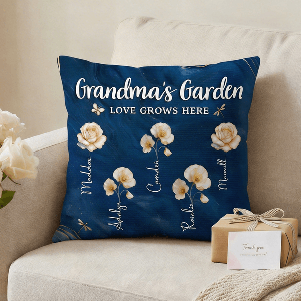 Personalised Birth Flower Soft Cushion Cover with Name Home Decor Mother's Day Birthday Gift for Mom Grandma
