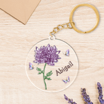 Personalised Imitation Crystal Style Birth Flower Acrylic Keychain with Name Mother's Day Birthday Anniversary Gift for Women