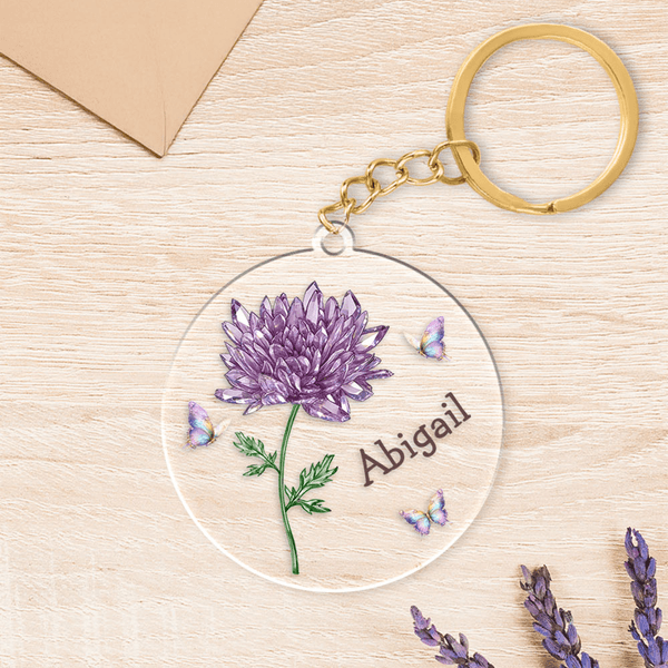Personalised Imitation Crystal Style Birth Flower Acrylic Keychain with Name Mother's Day Birthday Anniversary Gift for Women