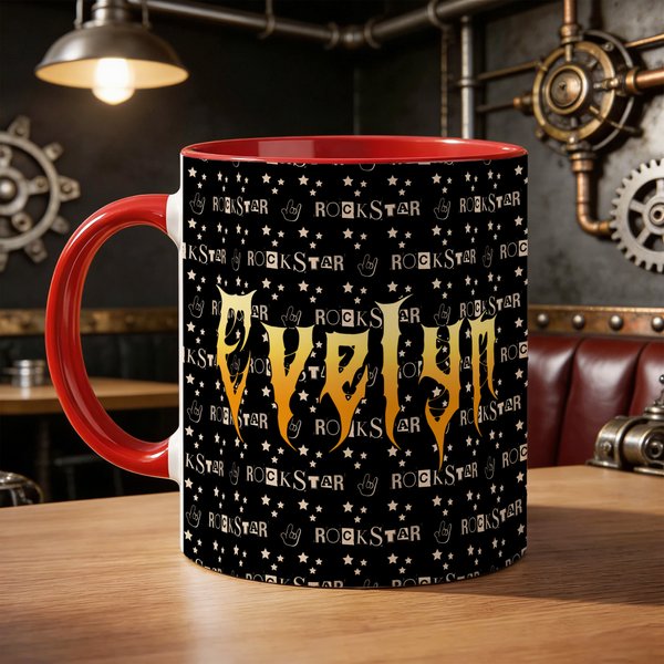 Personalized Punk Metal Rock Design 11 oz 15 oz Ceramic Mug with Name Daily Use Birthday Gift for Punk Rock Lovers