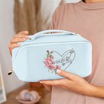 Personalisierte Herz Geburt Blume Hand in Hand Design PU Leder Kosmetiktasche mit Namen und Griff Geburtstag Muttertag Geschenk für Mama Oma