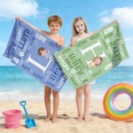 Personalised Cartoon Character Word Cloud Quick Dry Oversized Beach Towel with Initial and Name Beach Party Birthday Gift for Family