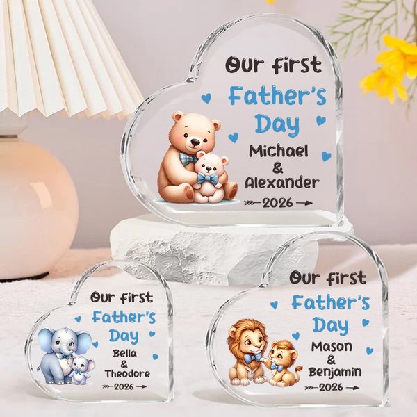 Personalized Cute Animal Heart Acrylic Plaque with Name and Year Home Decor First Father's Day Birthday Gift for Baby Daddy