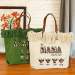 Personalized Highland Cow Canvas Tote Bag with 1-8 Names and Title Travel Essentials Mother's Day Gift for Mother Grandmother