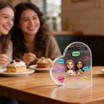 Personalized Cartoon Bestie Character Heart-Shape Acrylic Plaque with Names Desk Decor Birthday Gift for Friends