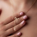 Personalized Minimalist Butterfly Lariat Necklace with Letter Dainty Jewelry Birthday Anniversary Gift for Women