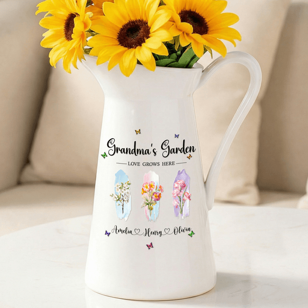 Personalizzato 1-8 acquerello nascita fiori farfalla Vaso in ceramica con nomi e manico Home Decor festa della mamma regalo di compleanno per la nonna