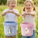 Personalized Cute Peter Rabbit Duck Sheep Plaid Bucket Basket with Name and Ruffles Easter Egg Hunting Easter Party Favors Gift for Kids