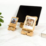 Personalisierte Foto tragbare abnehmbare Bambus Telefon Stand Ipad Halter mit Namen Text und Datum Schreibtisch Veranstalter täglichen Gebrauch Geburtstag Geschenk für Familie
