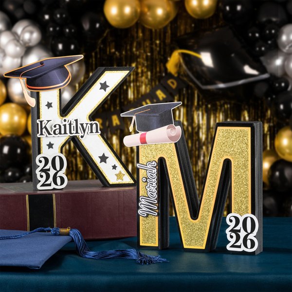 Personalized Graduation Cap 3D Printed Letter Name Sign with Year Party Desk Decor Graduation Appreciation Gift for Graduates Classmates