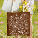 Personalisierte Hand gemalt Blume Tragetasche mit Namen täglichen Gebrauch Reise wesentliche Geburtstag Geschenk für Frau Mädchen