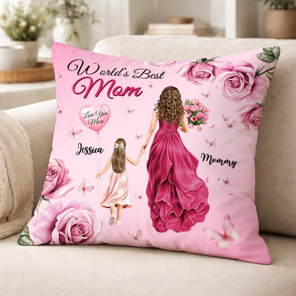 Personalised Rose Cartoon Mom Kid Soft Cushion Cover with Name Home Decor Mother's Day Gift for Mother Grandma