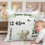 Gepersonaliseerd Schattig Beren Patroon Initiaal Zacht Kussenovertrek met Naam en Geboortegegevens Babykamer Decor Verjaardagscadeau voor Pasgeborenen